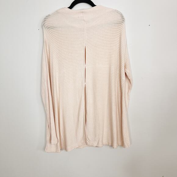 Free People L Pale Pink Lover Rib Split Back Pullover Thermal Top Long Sleeve - Picture 2 of 11